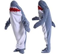DAJASD Shark Blanket, Cozy Flannel Shark Blanket Onesie for Adults & Kids, Wearable Shark Blanket Hoodie, Shark Sleeping Bag with Hood, Cosplay Shark Costume Gift for Friends Family Shark Lovers -L