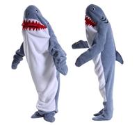 DAJASD Shark Blanket, Cozy Flannel Shark Blanket Onesie for Adults & Kids, Wearable Shark Blanket Hoodie, Shark Sleeping Bag with Hood, Cosplay Shark Costume Gift for Friends Family Shark Lovers -M