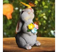 DAJASD Solar Rabbit Garden Ornaments Outdoor, 7 LED Solar Color Lights Bunny Statue with Butterfly & Flowers, IP65 Waterproof Resin Animal Sculpture for Garden Home Yard Patio Decor