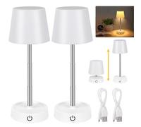 DAJASD Wireless LED Table Lamp, Set of 2 LED Bedside Lamps, Touch Dimmable, Height Adjustable, Small Table Lamp, Battery, Portable Night Light for Camping, Bedroom, Living Room and Children's Room