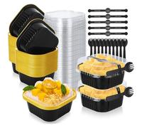 DAJAVE 100 Pack Mini Loaf Tins with Lids, 300ml/10oz Square Mini Loaf Cake Tins with lids Aluminum Small Loaf Cases for Cake, Bread, Dessert (Black and Gold)