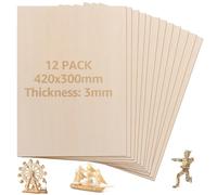 DAJAVE 12 Pcs A3 Plywood Sheets 3mm, 420×300 Basswood Plywood Sheets Unfinished Plywoods Boards Basswood Sheet Thin Wood Sheet for Crafts, Painting, Model Making, Wood Engraving