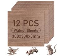 DAJAVE 12 Pcs Walnut Plywood Sheets 300x300x3mm Unfinished Wood Board Sheets Craft Wood Board Sheet Wooden Sheet for Laser Engraving, Crafts, Model Making, Painting