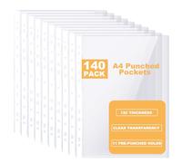 DAJAVE 140 Pcs Poly Pockets A4 Punched Pockets, 120 Micron Polly Pocket A4 Plastic Sleeves Top Opening Plastic Wallet Sleeves for Organising Document, Lever Arch Files, Ring Binder Folders