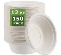 DAJAVE 150 Pack Paper Bowls 12oz Disposable Bowls for Hot Food, Eco-Friendly Party Bowls Biodegradable and Compostable White Disposable Paper Bowls for Party, Picnic, BBQ