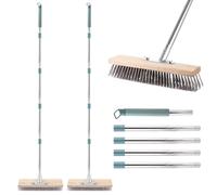 DAJAVE 2 Pcs Patio Brush with Long Handle, 62 Inch Garden Broom Outdoor Heavy Duty Yard Brush Long Handled Deck Scrubber Brushes for Removing Weed Moss, Garden, Garage, Patio