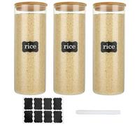 DAJAVE 3 Pack Glass Storage Jars with Bamboo Lids 2200ml Airtight Food Storage Jars for Kitchen Clear Large Spaghetti Storage Jar for Pasta, Flour, Cereal, Candy, Cookie, with Labels and Pen