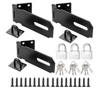 DAJAVE 3 Set Hasp and Staple with Padlock, 4 Inch Hasp & Staple Heavy Duty Padlock Hasp Door Hasp Latch Lock and Clasp Black Shed Lock for Bedroom Garage Window Garden Cabinet Shed