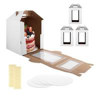 DAJAVE 4 Pack Extra Tall Cake Box, 12x12x14 Inch Large Cake Box Tall Cakes Carrier Cardboard Wedding Cakes Boxes for Birthday, Wedding, Graduation (White)