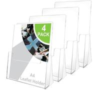 DAJAVE 4 Pcs Leaflet Holder A4 Leaflets Stand, Acrylic Leaflet Display Stands A4 Brochure Stand Free Standing Brochure Holder for Magazine Business Card Booklets Menu