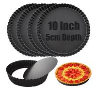 DAJAVE 4 Pcs Tart Tin 10 Inch Quiche Dish, 5cm Deep Quiche Tin with Removable Base Large Pie Tins for Baking Carbon Steel Flan Tins for Baking Quiches, Tart, Pie