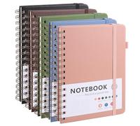 DAJAVE 5 Pcs Notebook A5 Notepad Spiral Bound, 200 Pages/100 Sheets Lined Notebook PU Leather Cover Notepad A5 Notebooks for Business Office School Travel - 5 Colors