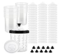 DAJAVE 50 Pcs Paint Mixing Cups for Spray Guns 22oz/650ml Disposable Paint Sprayer Gun Cup Liners and Lid System for Primers, Coatings - with 50 Lids, 50 Cups, 20 Plugs, 1 Hard Cup with Retainer Ring