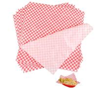 DAJAVE 500 Pcs Red Greaseproof Paper Sheets Food Grade Wrapping Papers Wax Paper Sheets Checkered Basket Liners Oil Proof Papers for Deli Hamburgers Sandwich Cake Fries (11.8x11.8'')