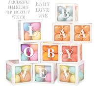 DAJAVE 84 Pcs Balloon Boxes with Letters, Baby Shower Decorations Balloon Boxes White Transparent Balloons Box for Birthday, Party, Gender Reveal Decoration (2 sets of BABY+LOVE+ONE+A-Z, 10pcs Box)