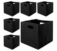 DAJAVE Felt Storage Box, 30 x 30 x 30 cm, Set of 6, Black, Foldable, Cube Shape, for Kallax Shelf, Office, Playroom, Children's Room, Bedroom Storage Box