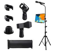 DAJAVE Microphone Stand, Tripod Boom Microphone Stand Foldable Floor Standing Mic Stands with Tablet Holder for Performance Singing Speech - with Carrying Bag