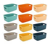 DAJAVE Pack of 12 Plastic Storage Boxes with Handles, Kitchen Cabinet Organiser Box, Narrow Plastic Boxes without Lid for Kitchen, Bathroom, Shelf (White) Cupboard