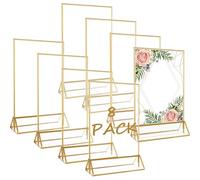DAJAVE Pack of 8 Golden Double-Sided Picture Frames A5 Place Card Holder Gold Frame for Wedding, Acrylic Gold Table Stand A5 for Wedding Table Numbers, Menu Holder, Photo Frame