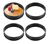 DAJAVE Pancake Mould Rings 4 Pieces 10 x 2.5 cm Tartelette Moulds Stainless Steel Fried Egg Moulds for the Pan Fried Egg Mould for Perfect English Muffins and Crumpets with Non-Stick Coating