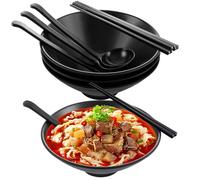 DAJAVE Ramen Bowls Set of 4 - Japanese Bowl 1200ml Melamine Bowls Large Ramen Noodle Bowl with Chopsticks and Spoons for Soup, Salad, Rice and Pasta Dishes