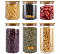 DAJAVE Set of 6 Glass Storage Jars, 3 Pcs Glass Jars with Bamboo Lids 800ml, 3 Pcs 1000ml Kitchen Storage Jar with Lids Airtight, Glasses Spaghetti Storages Jar for Pasta, Spices, Coffee Beans