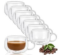 DAJAVE Set of 8 Glass Coffee Mugs 150ml Double Walled Glass Mugs with Handle Coffee Glass Cups for Hot Drinks, Latte, Cappuccino, Tea, Milk, Juice