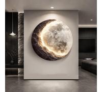 DAJIAYIQI 3D Moon Sandstone Wall Decor, Frameless LED Lighted Wall Art, Modern Minimalist Moon Phase Sculpture for Living Room Bedroom Entryway(50cm/19.6")