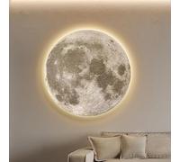 DAJIAYIQI 3D Moon Wall Art with Lights, LED Wall Sculptures, USB Interface, Sandstone Wall Hanging Sculpture Painting, Round Decoration Lamp for Entrance Office Bedroom(A,80cm)