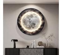 DAJIAYIQI 3D Sandstone Moon Wall Art, Modern Round LED Wall Decor, USB Dimmable Ambient Light Painting, Home Ornament Wall Sculpture for Living Room Bedroom Entryway(A,50cm/19.6in)