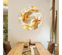 DAJIAYIQI 3D Wall Art, Circular Koi Fish Wall Decor, Lucky Gold Framed Crystal Surface Wall Sculpture, Modern Feng Shui Wall Hanging Painting for Entrance Dining Room Decor(A,80cm/31.5in)