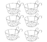 DAJIAYIQI 6 Pack Round Hanging Railing Planters Basket, Fence Planters Metal Potted Stand, Art Hanging Baskets, Over The Rail Indoor Outdoor Plant Hanger Rack（Sliver
