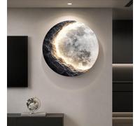 DAJIAYIQI LED Moon Wall Light, 3D Embossed Sandstone Ambient Light, Dimmable Remote Control Wall Lamp, Modern Round LED Wall Decor, for Living Room Bedroom Entryway(B,60cm/23.6in)
