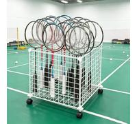 DAJIAYIQI Multi-Functional Sports Equipment Organizer, Heavy Duty Tennis Racquet Storage Rack with 360° Lockable Wheels, Freestanding Badminton Racket Stand for Home Gym Court(White,45 x 45 x 55cm)
