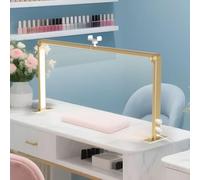 DAJIAYIQI Nail Tech Lamp for Desk, 34" Tri-fold Large Half Moon Light with Phone Holder, LED Manicure Lamp, Brightness Adjustable Lash Arc Light, 3 Color Temperature, 3000K-6000K for Manicure(Gold)