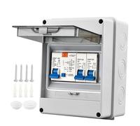 DAJILI 2 Way Consumer Unit Circuit Breaker, IP65 Protection Consumer Unit, Garage Consumer Unit, Anti-Leakage Fuse Box for Garages Caravans Workshops 40A 30mA RCD 6A+16A (2 WAY)