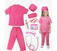 DAJILI 8PCS Kids Doctor Costume Set with Stethoscope, Doctors Outfit Set, Nurse Costume Kids Toys with Accessories Child Role Play Outfit for Girls 3-10 Years (S)