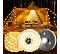 DAJILI Camping String Lights, 10M Outdoor String Lights with 8 Lighting Modes, Portable & Rechargeable Waterproof Stowable String Light, Camping Lanterns for Power Outages