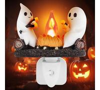 DAJILI Ghost Campfire Nightlight, Halloween Ghost Campfire Flickering Nigh tlight Plug in Wall, Spooky Plug in, Ghosts Roasting Marshmallows Night Light, Halloween Decorations