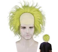 DAJILI Green Bettlejuice Wig, Unisex Short Bald Wig, Cosplay Mad Scientist Wigs, Halloween Costume Wigs for Halloween Carnival Party Cosplay Theme Party