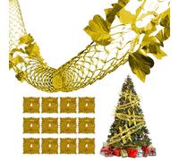 DAJING 16 Pcs Gold Christmas Ceiling Decorations,Foil Christmas Decorations,Gold vintage christmas decorations,Foil Garland Festive Hanging Decorations for Xmas New Year Party (3M)