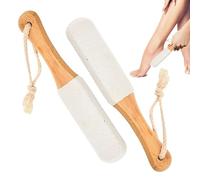 DAJING 2PCS Foot Files for Hard Skin - Natural Pumice Stone & Wooden Handle, Foot Scrubber & Exfoliator, Callus Remover, Pedicure Rasp (White)