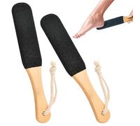 DAJING 2PCS Foot Files for Hard Skin - Natural Pumice Stone & Wooden Handle, Foot Scrubber & Exfoliator, Callus Remover, Pedicure Rasp (Black)