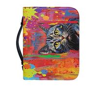 Dajingkj Bible Bag, Unisex-Adults Cat Graffiti Multicolour XL Contemporary Bowler Rectangular PU Leather/Faux Leather Bible Book Church Handbag Bags, Graffiti Cat, X-Large
