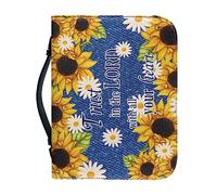 Dajingkj Bible Cover with Zip Large Leather Bible Covers Women's Flowers Bible Bag Women's Bag Bible Book Church Handbags, Sunflowers, XX-Large