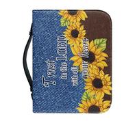 Dajingkj Bible Cover with Zip Large Leather Bible Covers Women's Flowers Bible Bag Women's Bag Bible Book Church Handbags, bible verse with sunflowers, Large