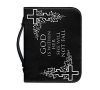 Dajingkj Bible Cover with Zip Large Leather Personalised Bible Bag Women's Bag Bible Book Church Handbag Bags, Black Cross, Large