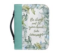 Dajingkj Bible Cover With Zipper Large Leather Personalized Bible Bag Women Men Bag Bible Book Church Handbags, Green Leaves, Large