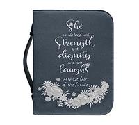 Dajingkj Bible Cover With Zipper Large Leather Personalized Bible Bag Women Men Bag Bible Book Church Handbags, gray, Large