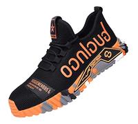 Dajingkj Mens Steel Toe Cap Trainers Lightweight Fashion Summer Breathable Safety Shoes Work Trainers for Industrial Construction Non-Slip Puncture Proof Work Sneakers Orange